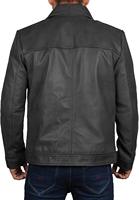 Veste moto en cuir véritable pour homme, noire, col rabattu, fermeture éclair, coupe classique, style automne