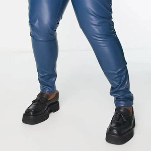 Pantalones de cuero genuino ligeros transpirables informales ajustados con cremallera y cintura alta para hombre - Product Image 3