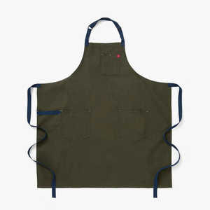 Tablier simple et robuste sans manches en toile vert olive avec poches, lavable en machine pour la cuisine et l'usage quotidien - Product Image 1