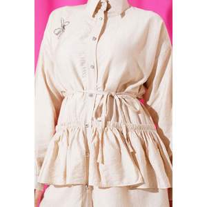 Juego de 2 piezas con falda con volantes y cinturón de cuerda, Beige - Product Image 3