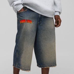 Pantalones Cortos Largos desteñidos High Street con logotipo personalizado para hombre Pantalones Cortos Largos de hombre azules desgastados de algodón 100% - Product Image 4