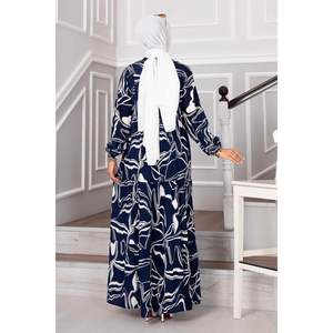 Robe Hijab en Viscose à Motifs Lina Bleu Marine - Product Image 3