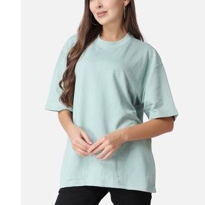 T-shirt d'été pour femmes en coton doux imprimé graphique coloré, col rond, épaules tombantes, demi-manches, du fournisseur BD - Product Image 2