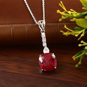 925 Sterling Silver 18K Gold Plated Cushion <b>Ruby</b> Pendant with Chain Red Gemstone Engagement <b>Necklace</b> - Product Image 1