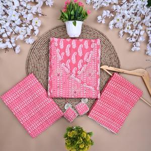 Indian Cotton Salwar Kameez Set with Reyon Dupatta (Pink SHKS1105) - Product Image 1