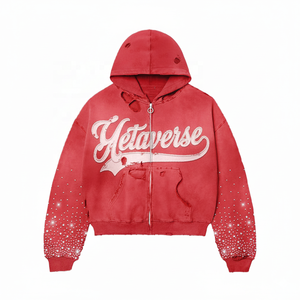 Men's Cotton Full Zip Hoodie with Vintage Distressed Design and Embroidered Logo Streetwear Style for Autumn Season - Product Image 6