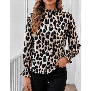 Blusa Modal Estampada de Manga Larga con Cuello Alto para Mujer, 37629 - Leopardo - Product Image 1