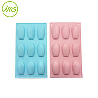 Moule à madeleines en silicone à 9 cavités, 29,5x17,3 cm, rose/bleu, durable, sans danger pour les aliments