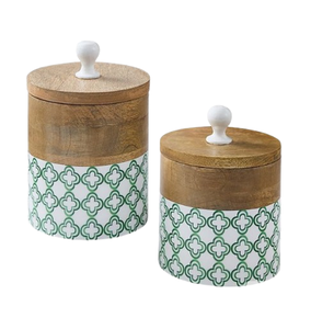 Juego de Dos Recipientes de Almacenamiento de Alimentos de Madera de Diseño Contemporáneo, Sostenibles, Duraderos y Portátiles para la Cocina del Hogar con Tapa - Product Image 1