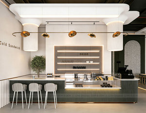 Mobiliario Integral para Cafetería Comercial con Barra Moderna Acanalada, Elegante Mostrador de Recepción en Forma de L, Tienda Boutique - Product Image 2