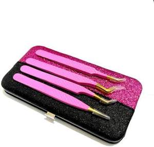 Pince à cils en acier inoxydable avec pointe plaquée or Pinl couleur enduite de volume courbé et pointu - Product Image 2