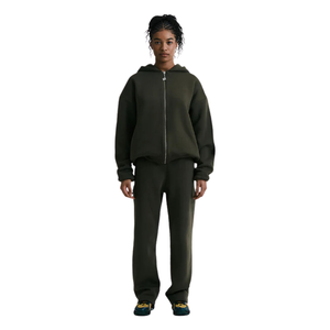 เสื้อมีฮู้ดซิปสองชั้นผ้าฝ้าย100% โอเวอร์ไซส์สีเขียวมะกอกออกแบบได้ตามที่ต้องการสำหรับฤดูหนาว - Product Image 2