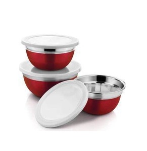 <b>Red</b> Enamel Finished bowl Stainless Steel Bowl Lid Modern Luxury Design Eco-Friendly Washable for Kitchen Hotel Restaurants <b>Hot</b> - Product Image 1