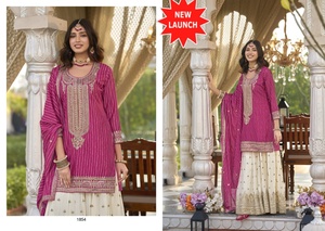 Vêtements de mariage Chinon soie avec impression numérique et broderie de paillettes Salwar costume femme mode achats en ligne au taux le plus bas - Product Image 3