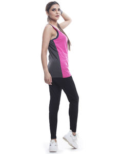 Hermosa camiseta sin mangas de algodón orgánico rosa y gris con doble tono Racer Back Ropa de yoga Tela orgánica gimnasio fitness - Product Image 4