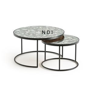 Ensemble de 2 tables arrondies en métal à finition antique Finition personnalisée Table basse en métal personnalisée Table arrondie avec dessus en marbre - Product Image 1