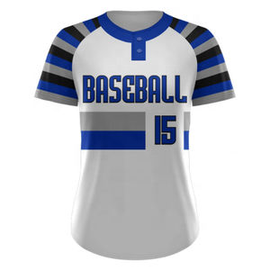 Maillot de baseball en sergé à deux boutons personnalisable, uniforme unisexe respirant pour adulte avec col en V - Product Image 1