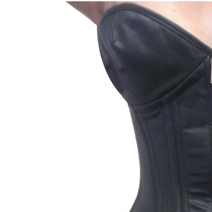 Steel Boned Overbust New Design Real or Faux Black Leather Underwire <b>Corset</b> With Zipper Closer Fashion Wear Outfit - Product Image 2