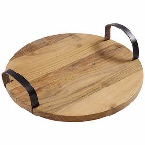Grand plateau de service rond en bambou massif de luxe avec poignée de style vintage Ustensiles de cuisine décoratifs en bois pour la maison - Product Image 2