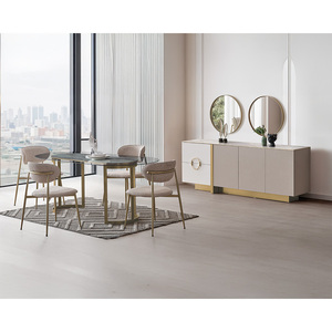 Juego de Comedor Opus Moderno y Elegante de 195 cm con Cubierta de Vidrio Templado y Base con Efecto Piedra - Product Image 1