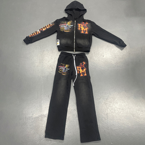 Ensemble de survêtement d'hiver personnalisé en coton, deux pièces, unisexe, avec capuche, en tissu French Terry, avec impression sérigraphique unie - Product Image 4