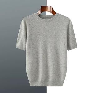 Suéter de punto de lana con cuello redondo para hombre, suéter de manga corta holgado, camiseta de media manga de Color sólido, Primavera/Verano 2025 - Product Image 3