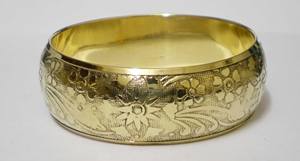 Luxury <b>Gold</b> Plated Copper <b>Bangle</b> For Women Traditional Floral Engraved Design Solid Metal Bracelet Elegant Wedding Fashion - Product Image 6