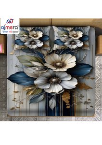 Juego de cama de algodón Ajmera de 7 piezas, funda nórdica con estampado geométrico azul y blanco, funda de almohada, colección para el hogar para todas las estaciones - Product Image 2