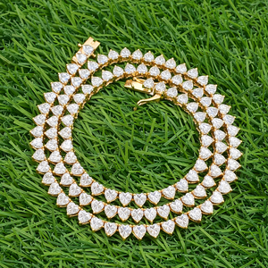 Ready Ship Custom 925 Silver Rhodium Plated Hip Hop Tennis Link Chain VVS 4MM Heart Shape Moissanite Diamond Party Luxury Gift - Product Image 1