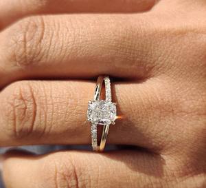 Bague de fiançailles en or 14K 18K pour femme, diamant de laboratoire certifié IGI de 1,00 à 5,00 carats, taille coussin et ronde, pavé partagé - Product Image 3