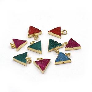 Ágata Druzy, piedras preciosas multicolores, conectores DIY, forma triangular, oro galvanizado, accesorios de joyería de una sola fianza, componentes - Product Image 2