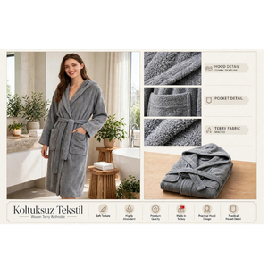 Albornoz de Lujo 70% Algodón 30% Poliéster, Absorbente, Tejido de Rizo, Unisex, para Hotel y Spa, Fabricado en Turquía - Color Gris - Product Image 4