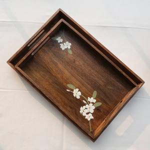 Magnifique ensemble tendance de 2 plateaux de service en bois, motif floral peint à la main, passe au lave-vaisselle, style Art Déco mobile, pour les occasions de Diwali - Product Image 3