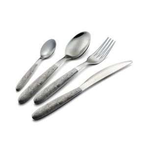 Durable Luxurious High 4-Piece Silver Tone Stainless Steel Cutlery <b>Set</b> <b>Grey</b> Handles Eco-Friendly American Style Dinnerware Party - Product Image 1