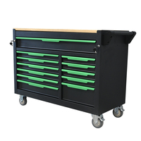 Banc de travail de garage robuste à douze tiroirs avec poignée verte sur roulettes, personnalisable OEM pour l'entretien industriel