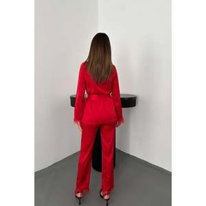 Conjunto de Dos Piezas de Satén con Borlas Rojas - Rojo - Product Image 6