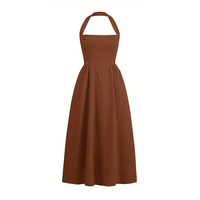 Robe midi élégante et écologique en satin naturel, à épaules dénudées, pour femme, idéale pour l'été