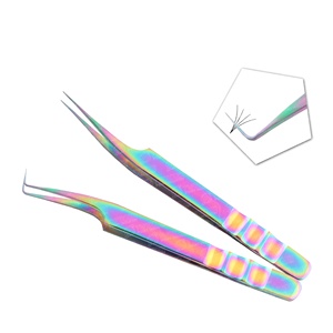 แหนบต่อขนตาสแตนเลสญี่ปุ่น 45 องศา ปลอดสารพิษ สีรุ้ง ปลายไฟเบอร์ ดีไซน์ลายหยัก - Product Image 4