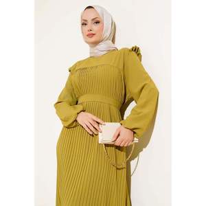 Robe de Princesse Plissée Ceinturée Vert Pétrole - Product Image 4