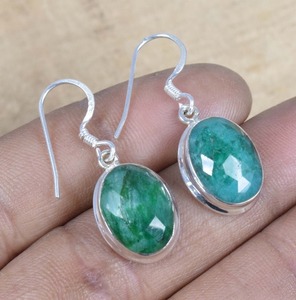 Pendientes de piedras preciosas Plata Esmeralda 925 Pendientes colgantes de plata esterlina sólida para mujer Pendientes de piedras preciosas de la mejor calidad Joyería - Product Image 4