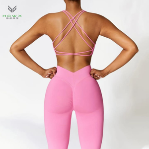 Logo personnalisé femmes Gym Fitness 2 pièces séchage rapide respirant Yoga ensemble taille haute leggings dos croisé Sport soutien-gorge pour le sport - Product Image 3