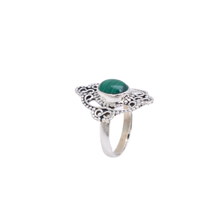 Joyería fina informal y de boda de Plata de Ley 925 para mujer, anillos a granel de piedras preciosas de malaquita, joyería de fiesta diseñada con flores - Product Image 1