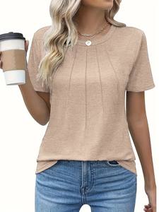 MOQ bajo con precio barato Cuello redondo Camiseta versátil sólida, Top de manga corta informal para primavera y verano, Ropa para mujer - Product Image 4