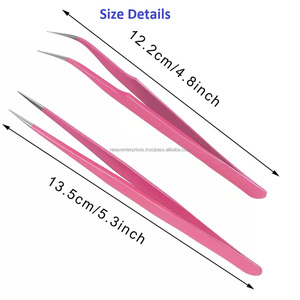 Pinces à épiler professionnelles pour extensions de cils en acier inoxydable rose de qualité supérieure avec pointe fine et embouts en fibre, ne glissent jamais - Product Image 2