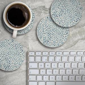 <b>Gold</b> <b>Round</b> 5mm Thick Wood Decorative <b>Mirror</b> with Watercolor Brush Stroke Pattern Luxury Coastal Home Decor - Product Image 1