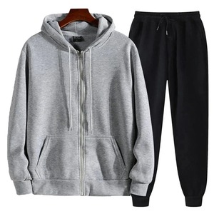 Ensemble de survêtement sportif pour homme de style européen et américain, automne-hiver, couleur unie, doublure en polaire, survêtement décontracté, 3D sur le devant - Product Image 3