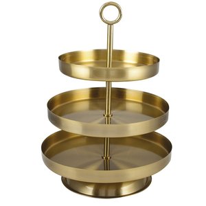 Elegante soporte de pastel de metal con acabado dorado con diseño texturizado de pedestal de dos niveles para bodas y fiestas - Product Image 6