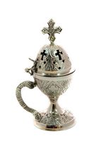 Encensoir religieux catholique en argent, fait main, design moderne, avec croix sur le dessus, objet décoratif de table, excellent