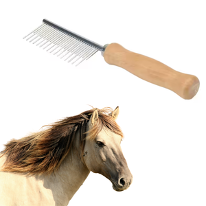 Surtech International Ergonomic Professional Pet Grooming <b>Comb</b> Premium Detangling Tool Stainless Steel Teeth <b>Wooden</b> Handle for - Product Image 1