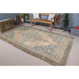 Alfombra Turca Vintage de 5.6x10.2 pies (171x311 cm), Alfombra Azul Marrón con Diseño de Camuflaje - Product Image 1